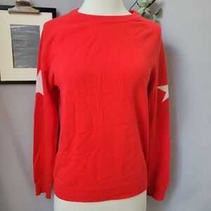 Chinti & Parker Cashmere Wool Crew Neck Star Pullover Sweater Jumper Red White S